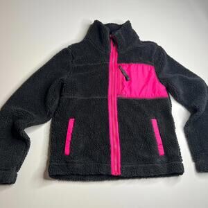 Polo Ralph Lauren Women’s Sherpa Fleece Jacket Black‎ Pink Zip Up Size M Retro
